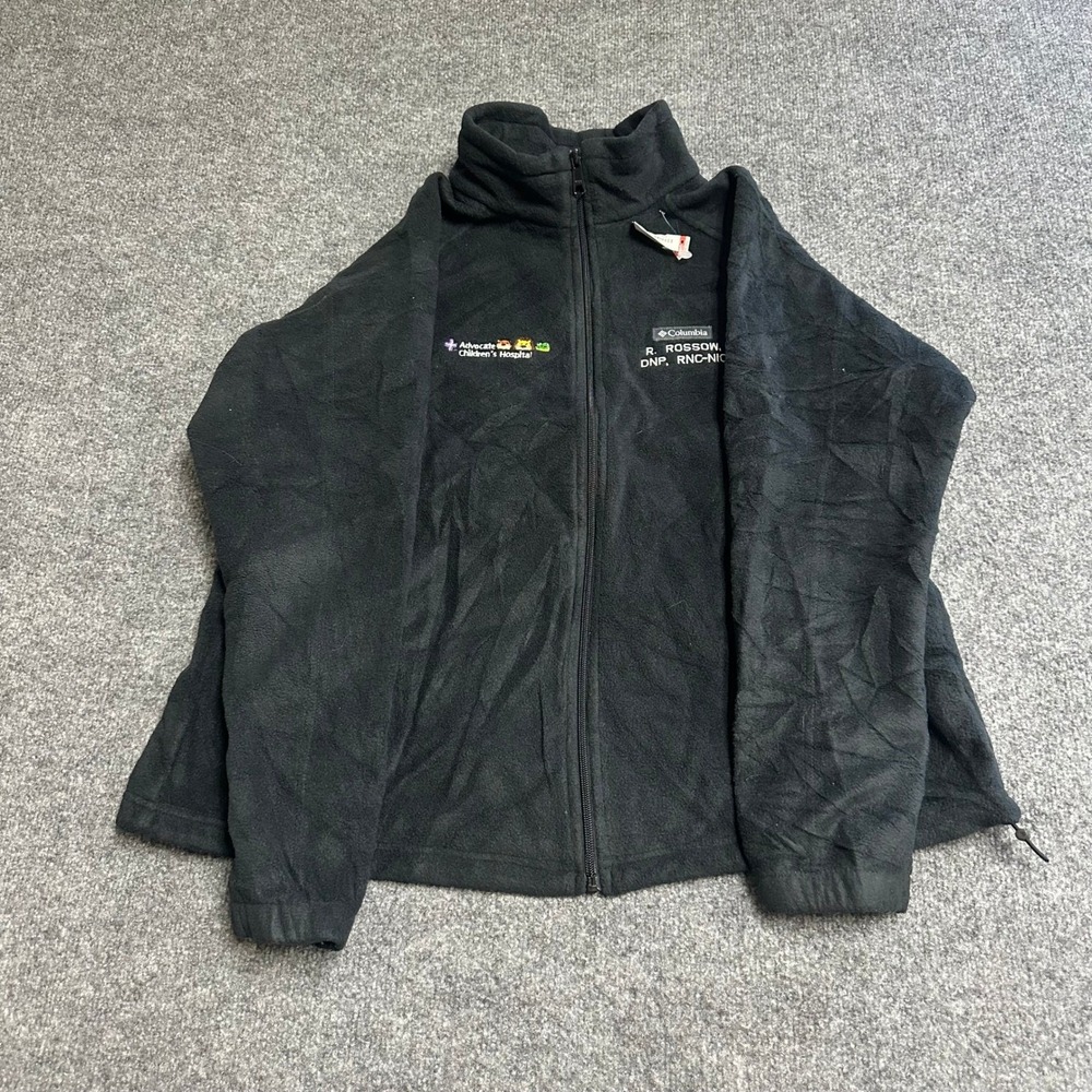 Columbia Fleece Jacket Womens Size 2X Black Full Zip Mock Neck Embroidered Soft